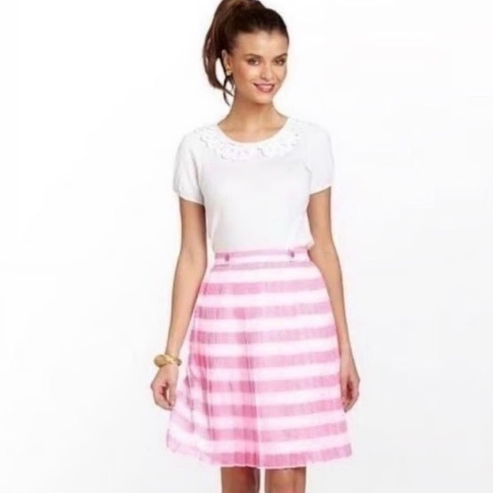 Lilly Pulitzer Virginia Neon Pink and White Pleated Skirt - Size 4 - EUC